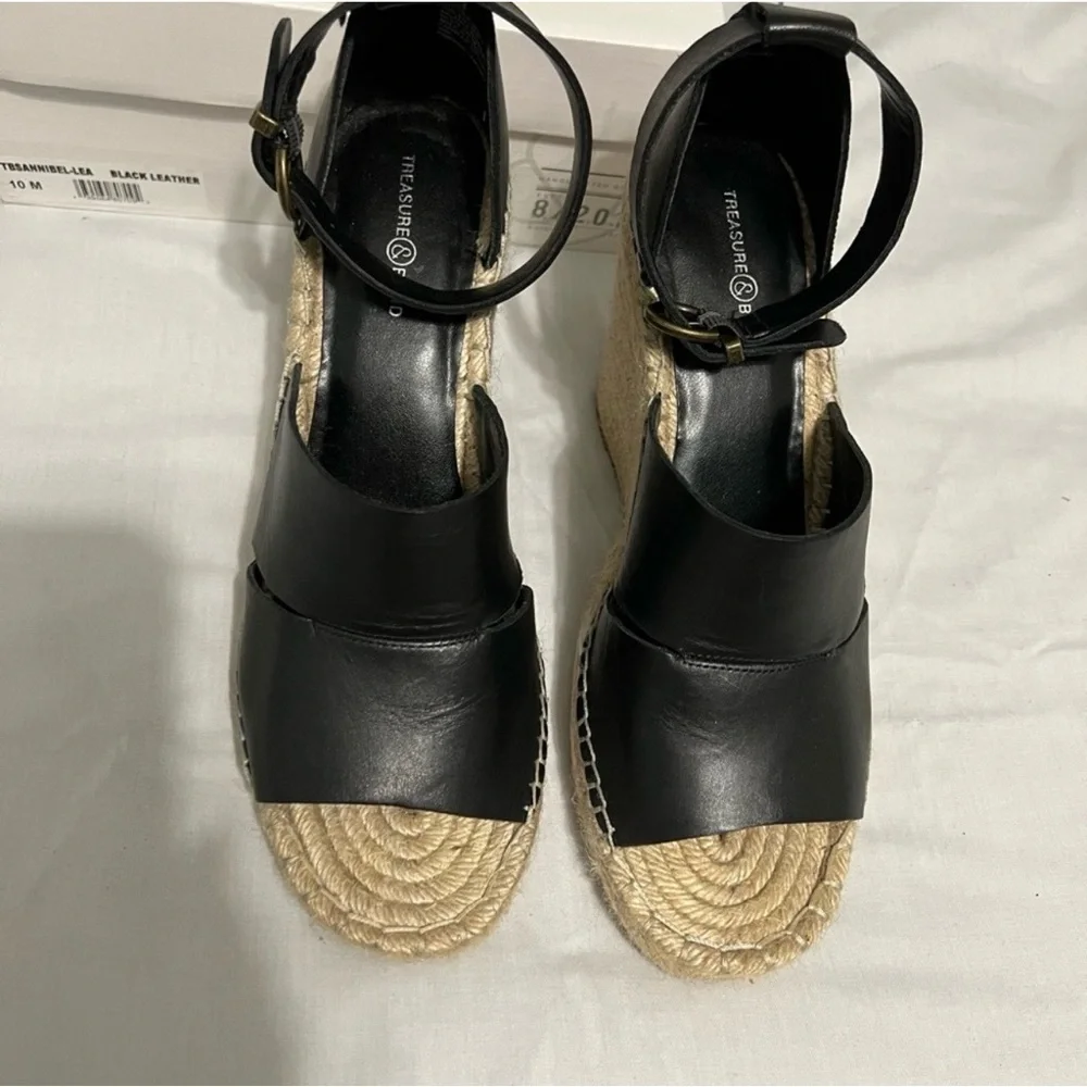 Treasure & Bond Black Leather Sannibel Wedges EUC